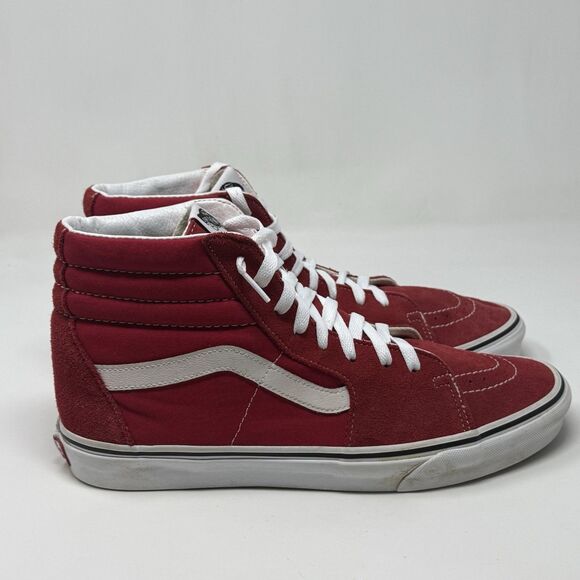 Vans Sk8-Hi Sneakers Mens 11.5 Red Suede Canvas Athletic Skateboard Skate Shoes - Picture 1 of 16